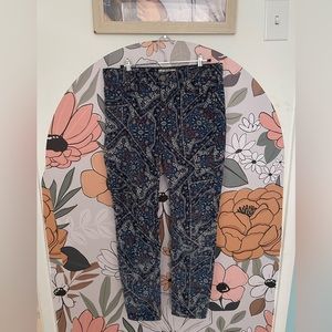 Free People Blue Paisley Patterned Corduroy Skinny Pants